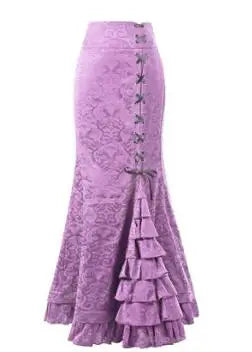 1pcs/lot Women Skirt vintage  Style Retro Mermaid Skirt Vintage Long Ruffle Slim Fishtail Skirt lace-up long print skirt - SS69