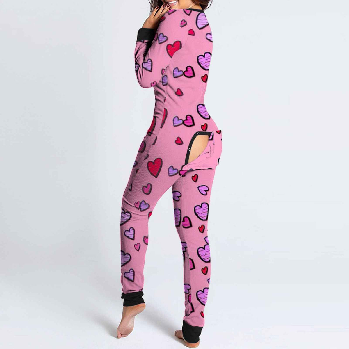 Sexy Women Pajamas Onesies Button-down Buttoned Flap Adults Pyjama Autumn Long Sleeve V-neck Jumpsuit Female Bodysuit Sleepwear