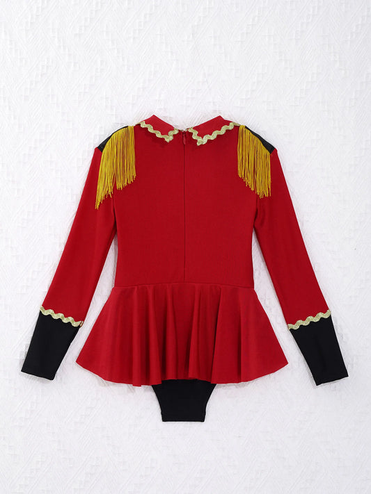 Girls Circus Ringmaster Costume Long Sleeve Fringed Jumpsuit with Tie