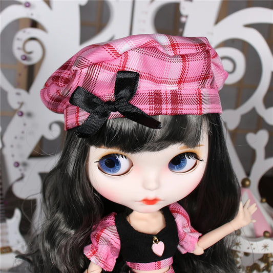 SS69 1/6 Scale Blythe Doll Anime Suit with Pink Dress and Plaid Skirt