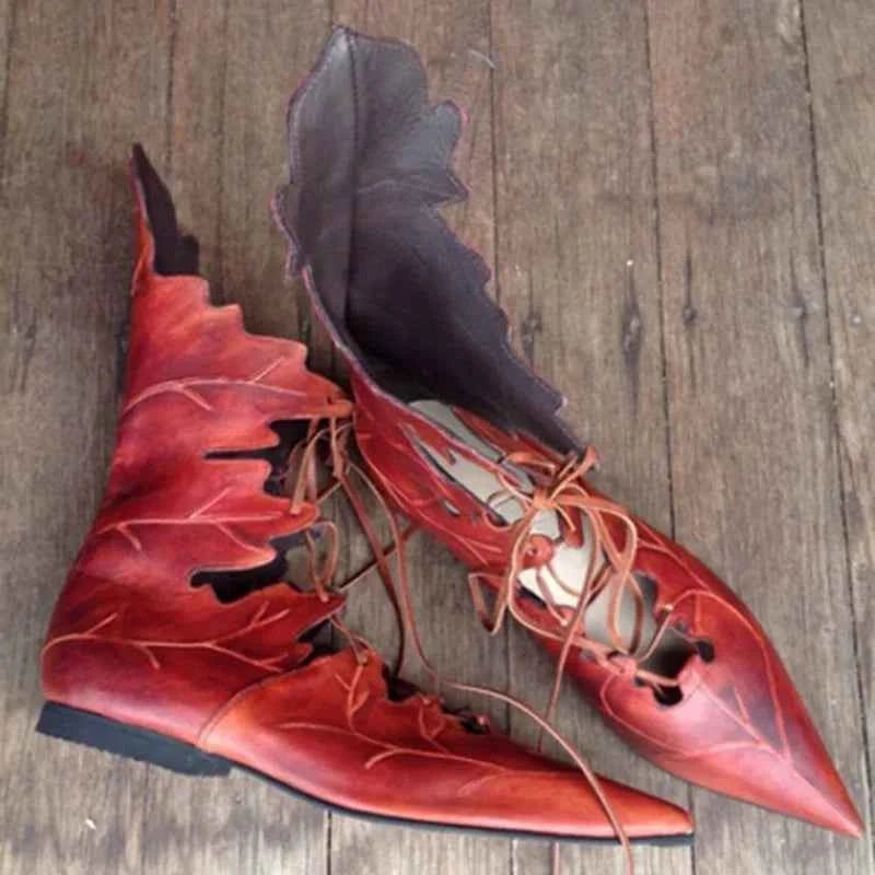 2026 Medieval Gothic Retro Elf Witch Leaves Lace Up Shoes For Women  Men Cosplay Costume Carnival Party Knight Boots Accessories