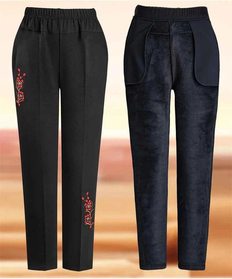 Extra Large Size XL-8XL Middle-aged Women Trousers Autumn New High Waist Elastic Casual Pants Winter Thick Velvet Warm Pants 282