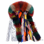 Maomaokong Winter Women Parka Cotton Jacket Real Fur Coat Natural Fox Fur Hooded Rabbit Fur Liner Thick Warm Outerwear Female