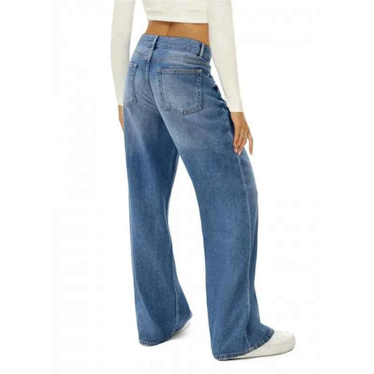 High-Waisted Vintage Denim Jeans for Women Loose Straight Leg Summer Casual Streetwear With Pockets & Holes Breathable Washable