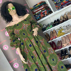 African National Print Party Dress Women Casual Sexy Slash-neck Lady Maxi Dress New Vintage Long-sleeved Loose Elegant Dresses
