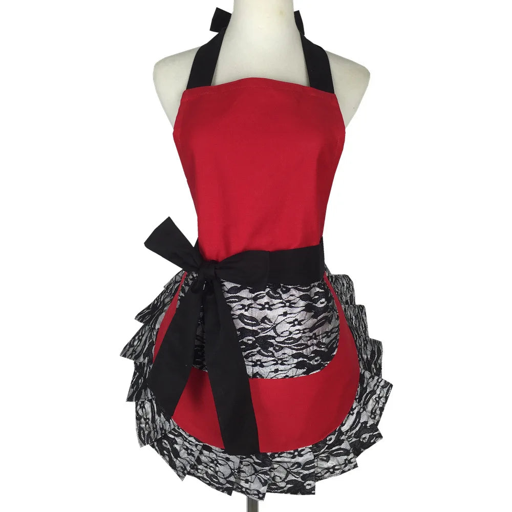 SS69 Cotton Princess Apron for Women, Oilproof Kitchen Cooking Waist Apron