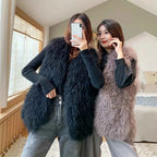 New Real Sheep Fur Vest 100% Natural Mongolia Fur Gilet Pure Long Fur Genuine Fur Oversize Vest ksr801