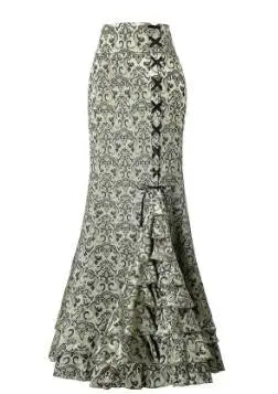 1pcs/lot Women Skirt vintage  Style Retro Mermaid Skirt Vintage Long Ruffle Slim Fishtail Skirt lace-up long print skirt - SS69