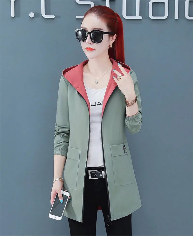 2022 New Spring Autumn Women Jacket Streetwear Hooded Coat Zippers Jackets Windbreakers Female Causal Outerwear 4XL SS69