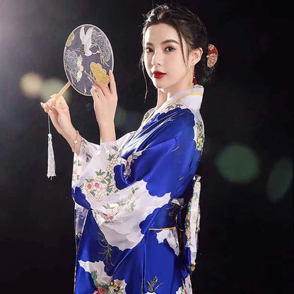Burgundy Traditional Japanese Yukata Kimono Dress for Women Haori Floral  Cosplay Costumes Asian Long Robes Pajamas Clothing