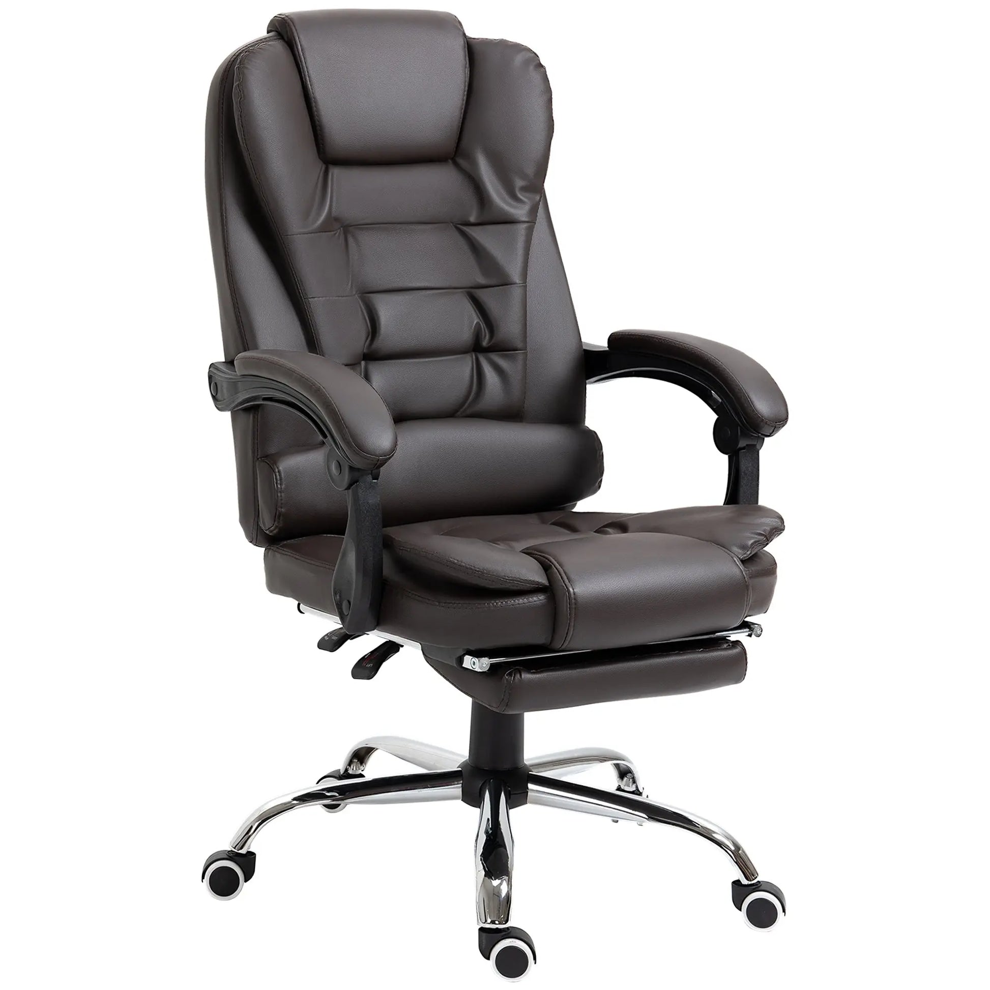 HOMCOM Ergonomic Presidential Office Chair in PU Leather, Swivel Office Chair with High Reclining Back 145, Adjustable Height and Pull-Out Footrest, color Black SS69