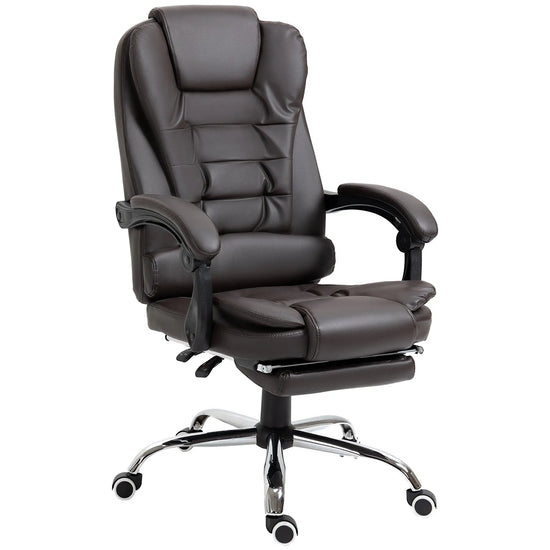 HOMCOM Ergonomic Presidential Office Chair in PU Leather, Swivel Office Chair with High Reclining Back 145, Adjustable Height and Pull-Out Footrest, color Black SS69