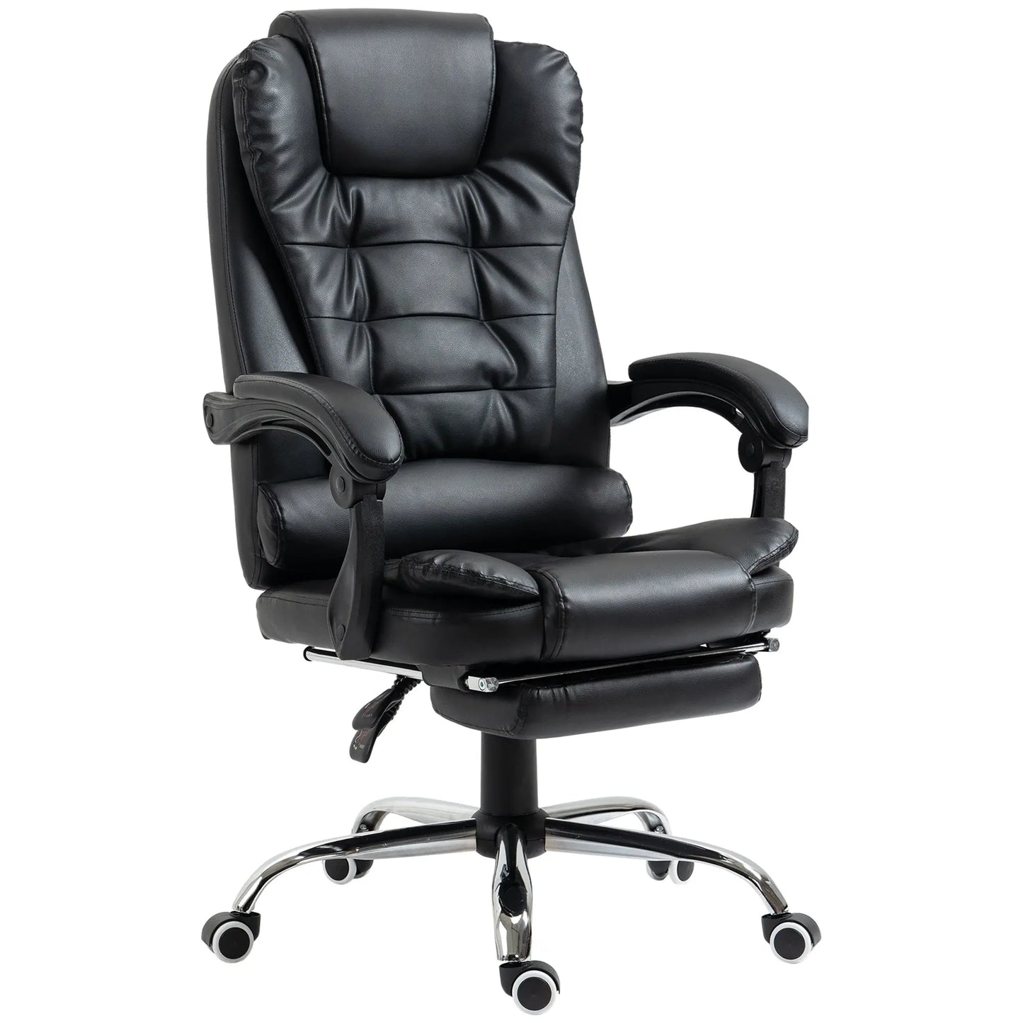 HOMCOM Ergonomic Presidential Office Chair in PU Leather, Swivel Office Chair with High Reclining Back 145, Adjustable Height and Pull-Out Footrest, color Black SS69