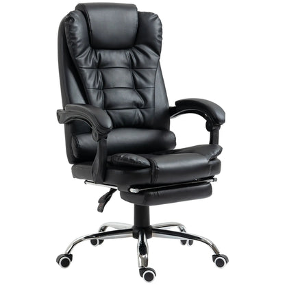 HOMCOM Ergonomic Presidential Office Chair in PU Leather, Swivel Office Chair with High Reclining Back 145, Adjustable Height and Pull-Out Footrest, color Black SS69