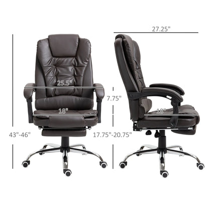 HOMCOM Ergonomic Presidential Office Chair in PU Leather, Swivel Office Chair with High Reclining Back 145, Adjustable Height and Pull-Out Footrest, color Black SS69