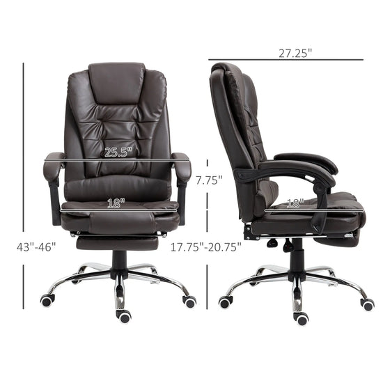 HOMCOM Ergonomic Presidential Office Chair in PU Leather, Swivel Office Chair with High Reclining Back 145, Adjustable Height and Pull-Out Footrest, color Black SS69