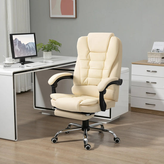 HOMCOM Ergonomic Presidential Office Chair in PU Leather, Swivel Office Chair with High Reclining Back 145, Adjustable Height and Pull-Out Footrest, color Black SS69 168.69 Beige