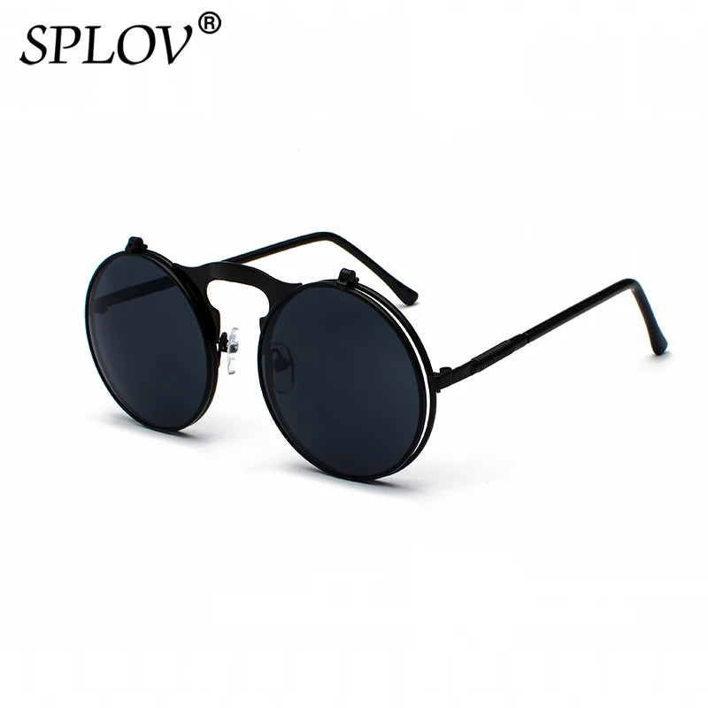 Vintage Steampunk Flip Sunglasses Retro Round Metal Sun Glasses for Men and Women Brand Designer Circle Oculos