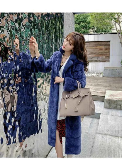 HDHOHR 2025 Real Whole Mink Fur X-Long Coat Factory Direct Sale Winter Slim Warm Female Mink Fur Long Turn-down Collar Jacket