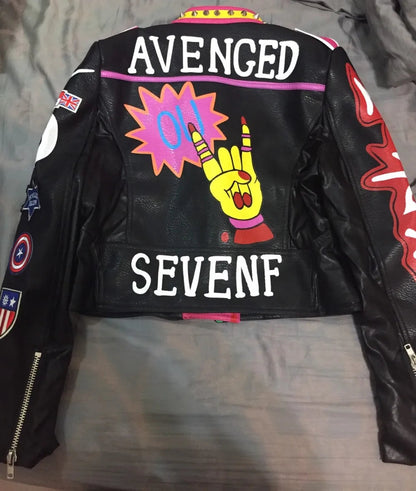 6XL Fashion Autumn Women Punk Heavy Metal Street Short Leather Jacket Black Zipper Rivet Long Sleeve Motorcycle coat W1525 SS69