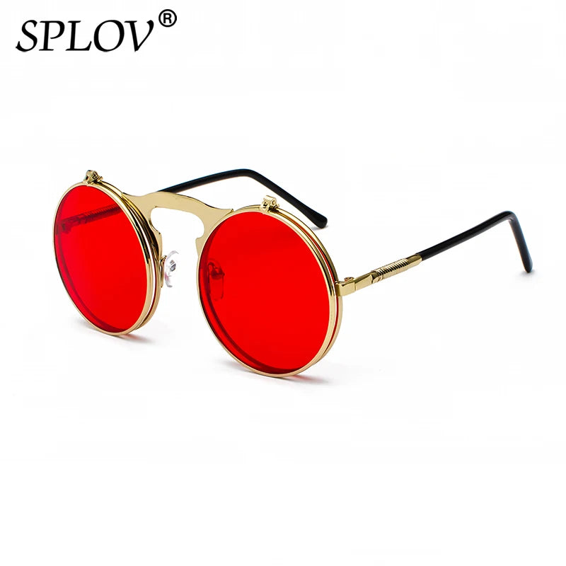 Vintage Steampunk Flip Sunglasses Retro Round Metal Sun Glasses for Men and Women Brand Designer Circle Oculos