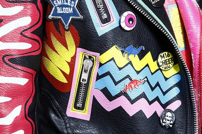 6XL Fashion Autumn Women Punk Heavy Metal Street Short Leather Jacket Black Zipper Rivet Long Sleeve Motorcycle coat W1525 SS69