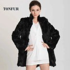New Women Fashion Real Rabbit Fur Coat Mandarin Collar Natural Fur Jacket Long Customize Female Dropshipping Overcoat  HP147