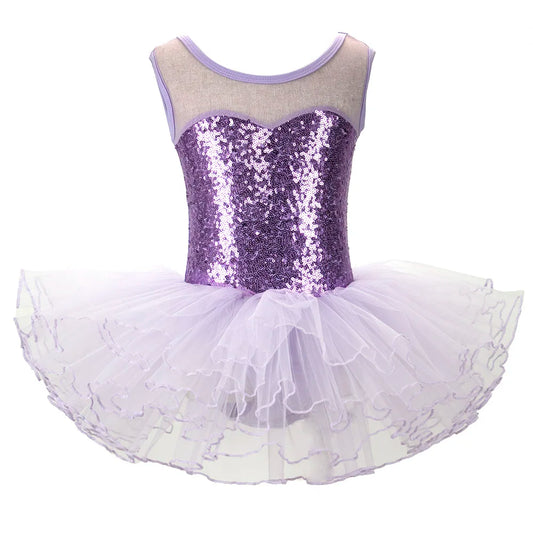 Valchirly Girls Sequined Ballet Tutu Dress with 4-Layer Tulle Skirt