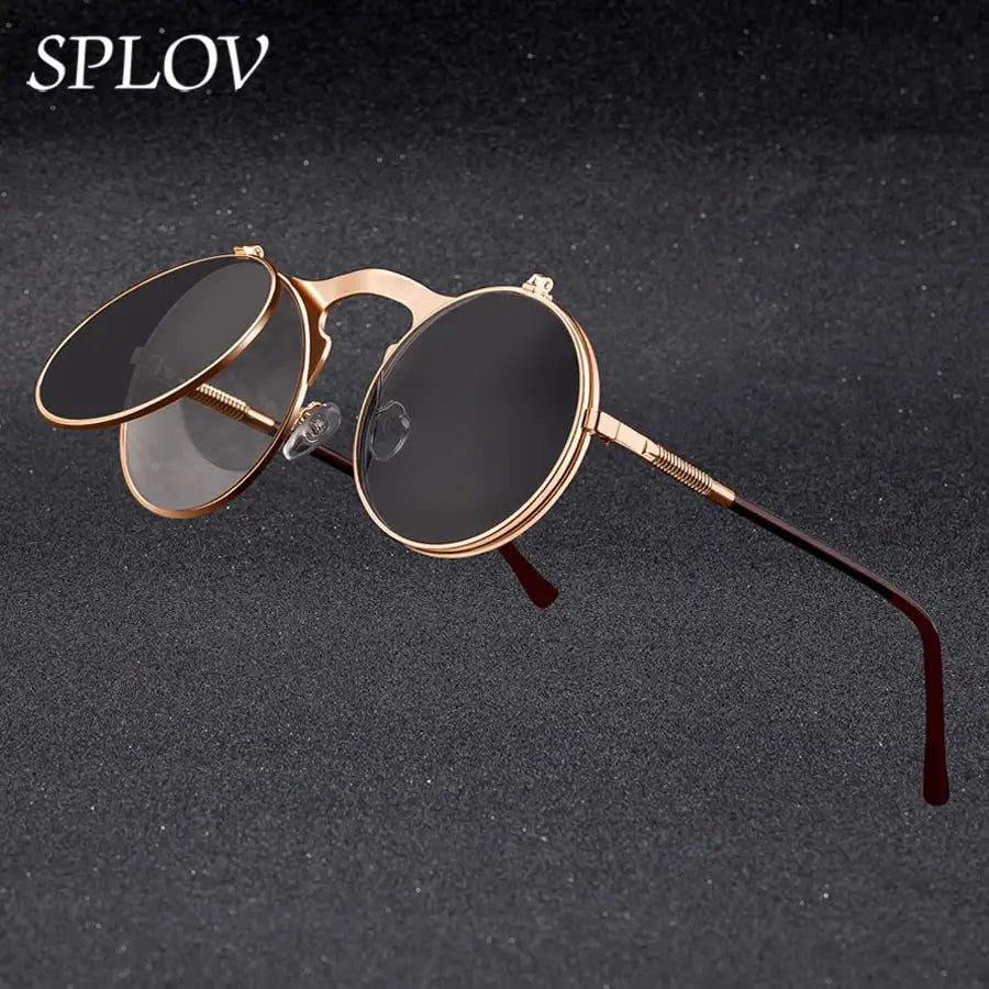 Vintage Steampunk Flip Sunglasses Retro Round Metal Sun Glasses for Men and Women Brand Designer Circle Oculos