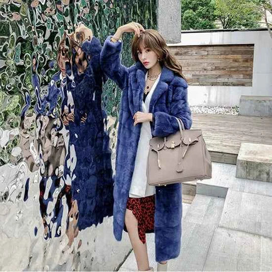 HDHOHR 2025 Real Whole Mink Fur X-Long Coat Factory Direct Sale Winter Slim Warm Female Mink Fur Long Turn-down Collar Jacket