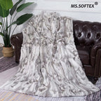 MS.Softex Handmade Rabbit Fur Patchwork Throw Blanket with Suede Back