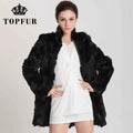TONFUR Women's Real Rabbit Fur Coat Mandarin Collar Long Winter Jacket