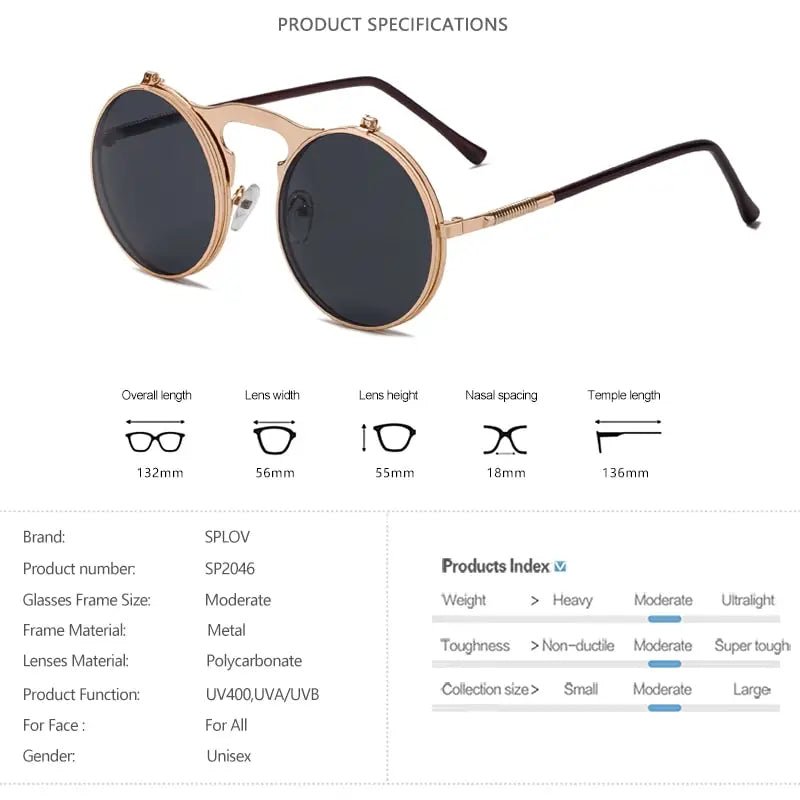 Vintage Steampunk Flip Sunglasses Retro Round Metal Sun Glasses for Men and Women Brand Designer Circle Oculos