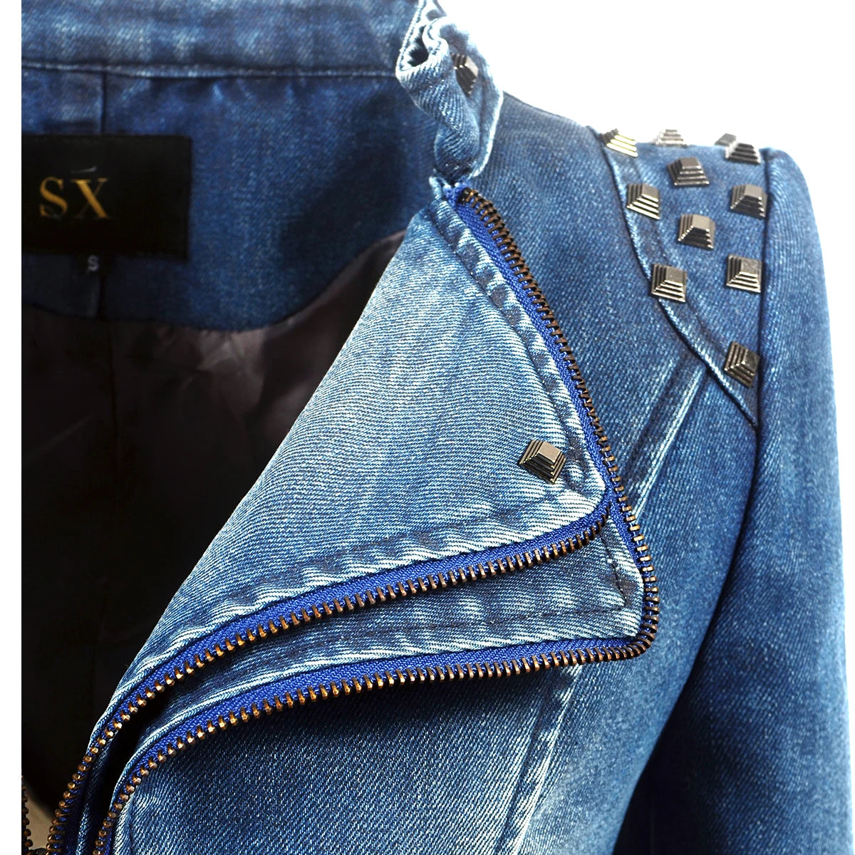 SX women 2019 spring autumn denim rivet punk Short Slim fit jacket motorcycle Windbreaker zipper outerwear SS69