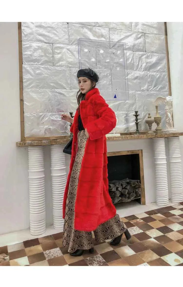 HDHOHR 2025 Real Whole Mink Fur X-Long Coat Factory Direct Sale Winter Slim Warm Female Mink Fur Long Turn-down Collar Jacket