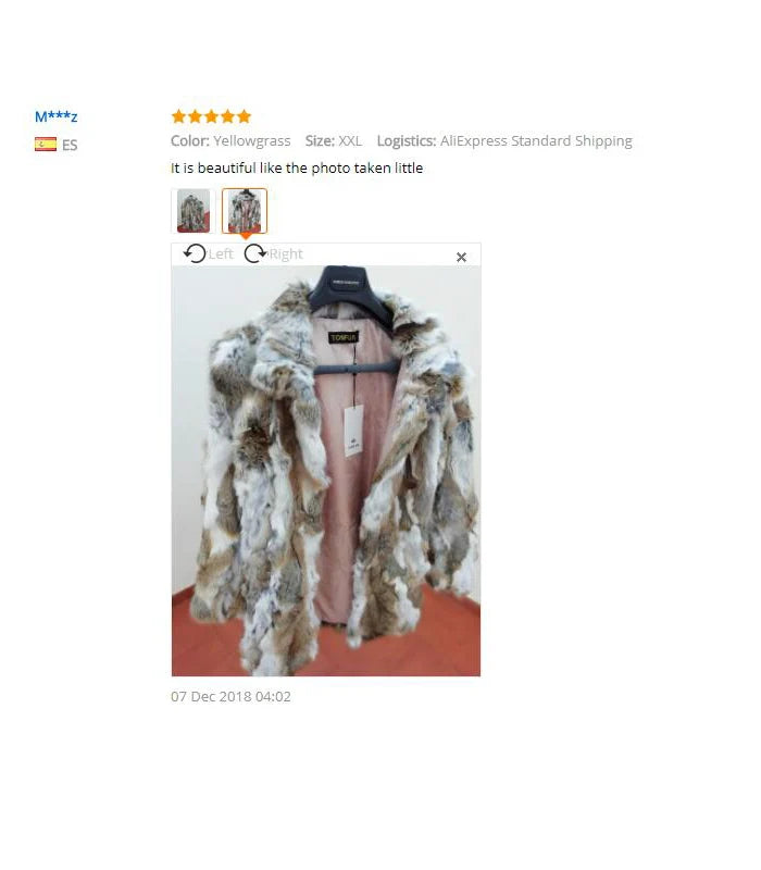 TONFUR Women's Real Rabbit Fur Coat Mandarin Collar Long Winter Jacket