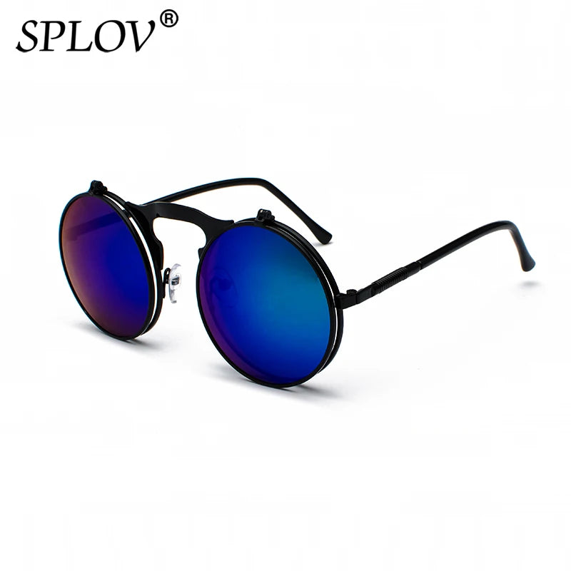 Vintage Steampunk Flip Sunglasses Retro Round Metal Sun Glasses for Men and Women Brand Designer Circle Oculos