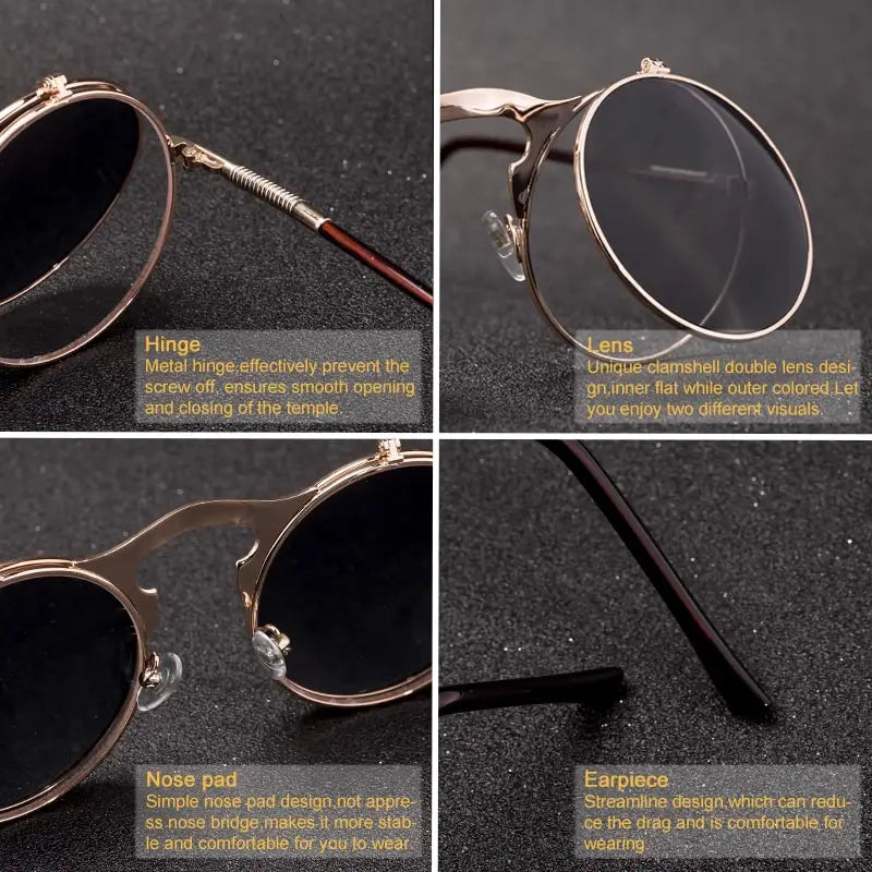 Vintage Steampunk Flip Sunglasses Retro Round Metal Sun Glasses for Men and Women Brand Designer Circle Oculos
