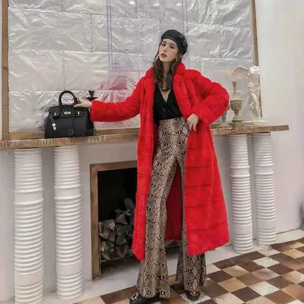 HDHOHR 2025 Real Whole Mink Fur X-Long Coat Factory Direct Sale Winter Slim Warm Female Mink Fur Long Turn-down Collar Jacket