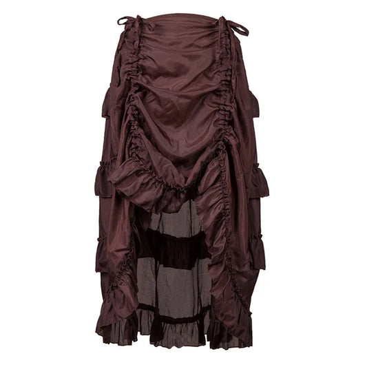 Women's Plus Size Victorian Gothic Steampunk Midi Skirt Sexy High-Low Ruffles Vintage Elasticity Pleated Corset Party Skirts SS69 22.69 brown / L