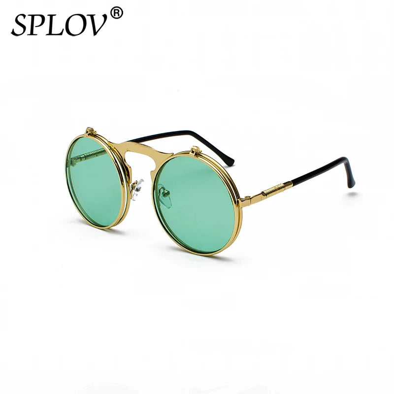 Vintage Steampunk Flip Sunglasses Retro Round Metal Sun Glasses for Men and Women Brand Designer Circle Oculos