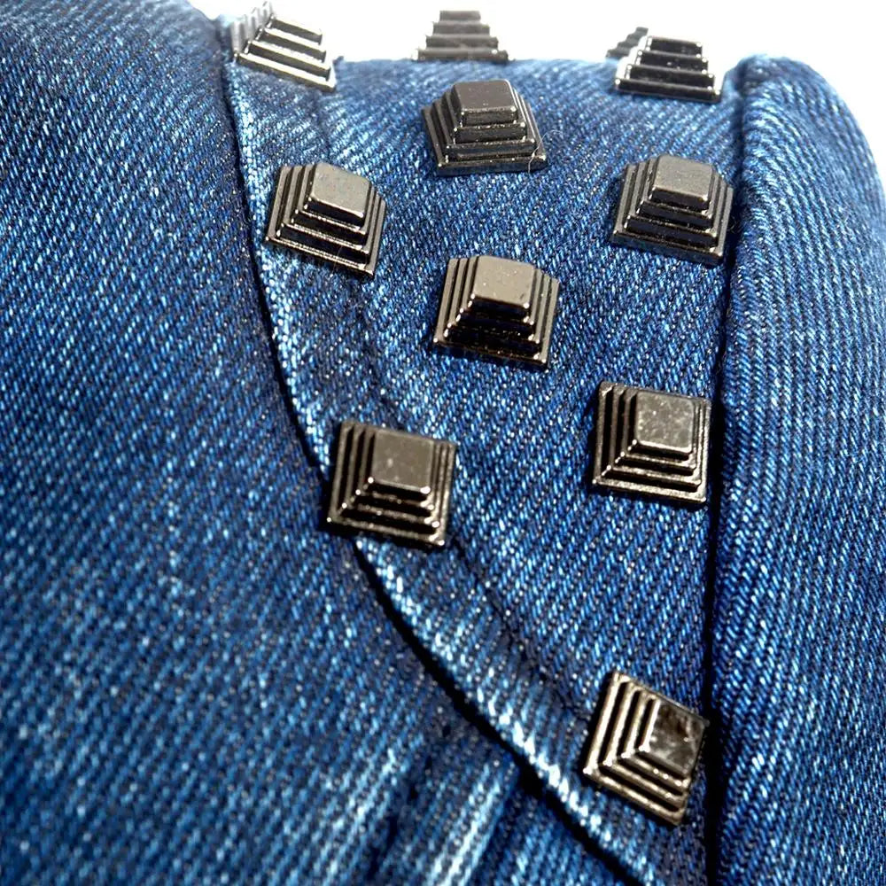 SX women 2019 spring autumn denim rivet punk Short Slim fit jacket motorcycle Windbreaker zipper outerwear SS69