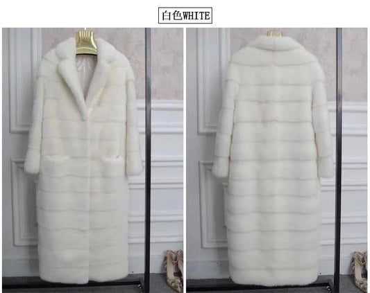 HDHOHR 2025 Real Whole Mink Fur X-Long Coat Factory Direct Sale Winter Slim Warm Female Mink Fur Long Turn-down Collar Jacket