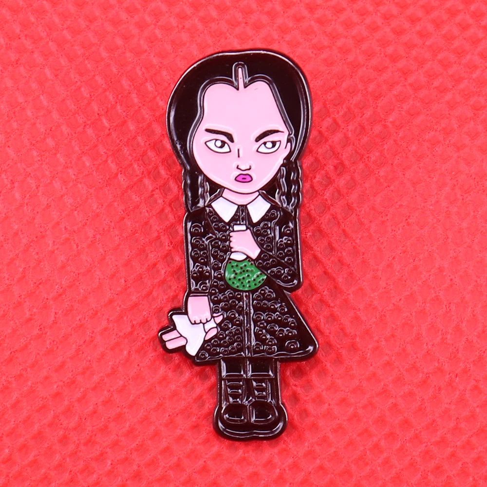 Wednesday Addams enamel pin cool black art brooch green reagent bottle badge Gothic Halloween gift cute women shirt jacket acces SS69