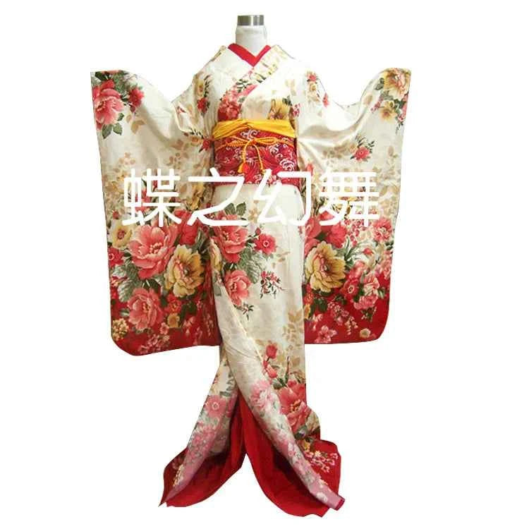 Women Floral Japanese Traditional Furisode Kimono Long Yukata Cosplay Costume