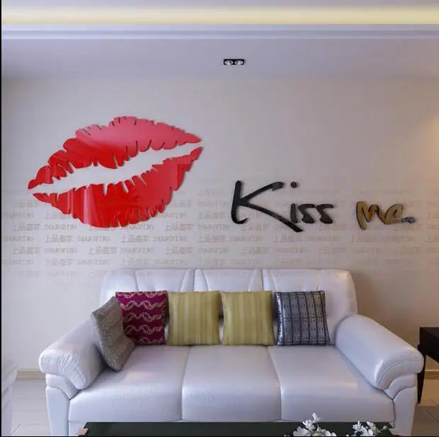 Kiss me Lips Acrylic Wall Stickers for Living Room, Bedroom, DIY Wall Stickers, Home Decor, Fashion Art, Ceramic Tile Stickers SS69 52.69 red / XL 200cm 62c