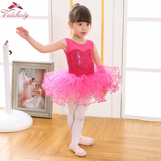 Valchirly Girls Sequined Ballet Tutu Dress with 4-Layer Tulle Skirt