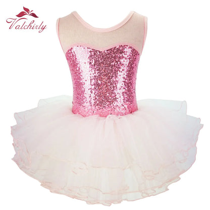 Valchirly Girls Sequined Ballet Tutu Dress with 4-Layer Tulle Skirt