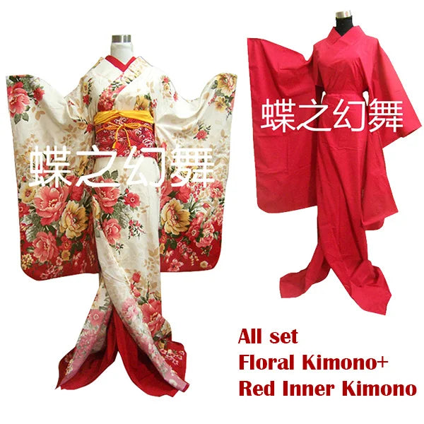 Women's Floral Furisode Kimono - Traditional Japanese Robe