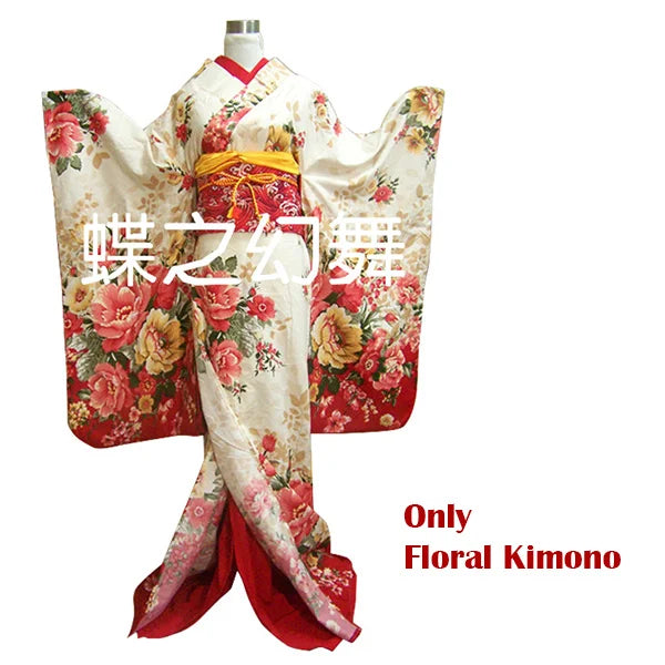Women's Floral Furisode Kimono - Traditional Japanese Robe